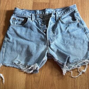 Levis 501 High-Waisted Distressed Denim Shorts Womens W28 Vintage Wash Button Up